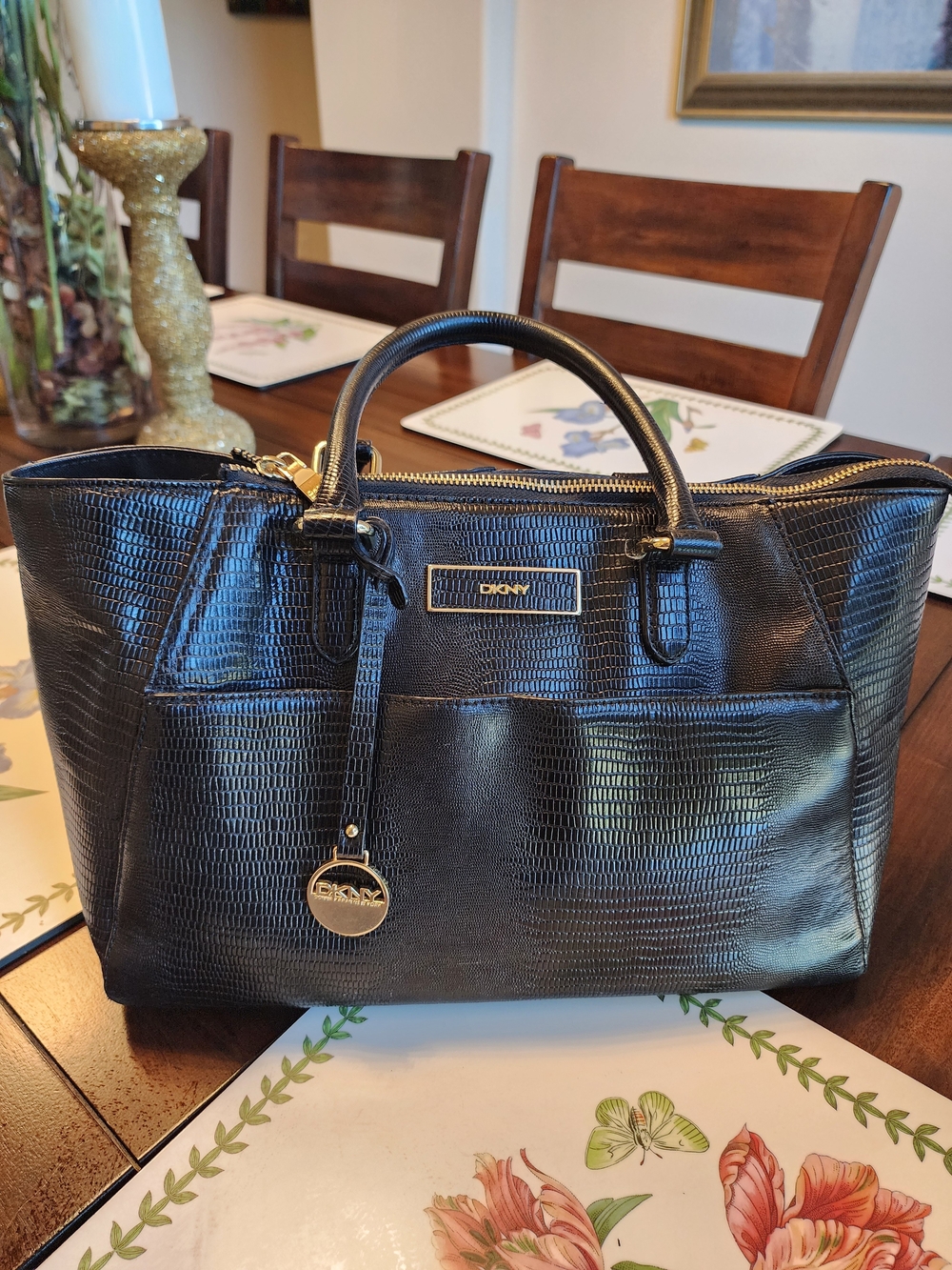 DKNY Luxury Bryant Avenue collection Lizard-embossed leather Satchel